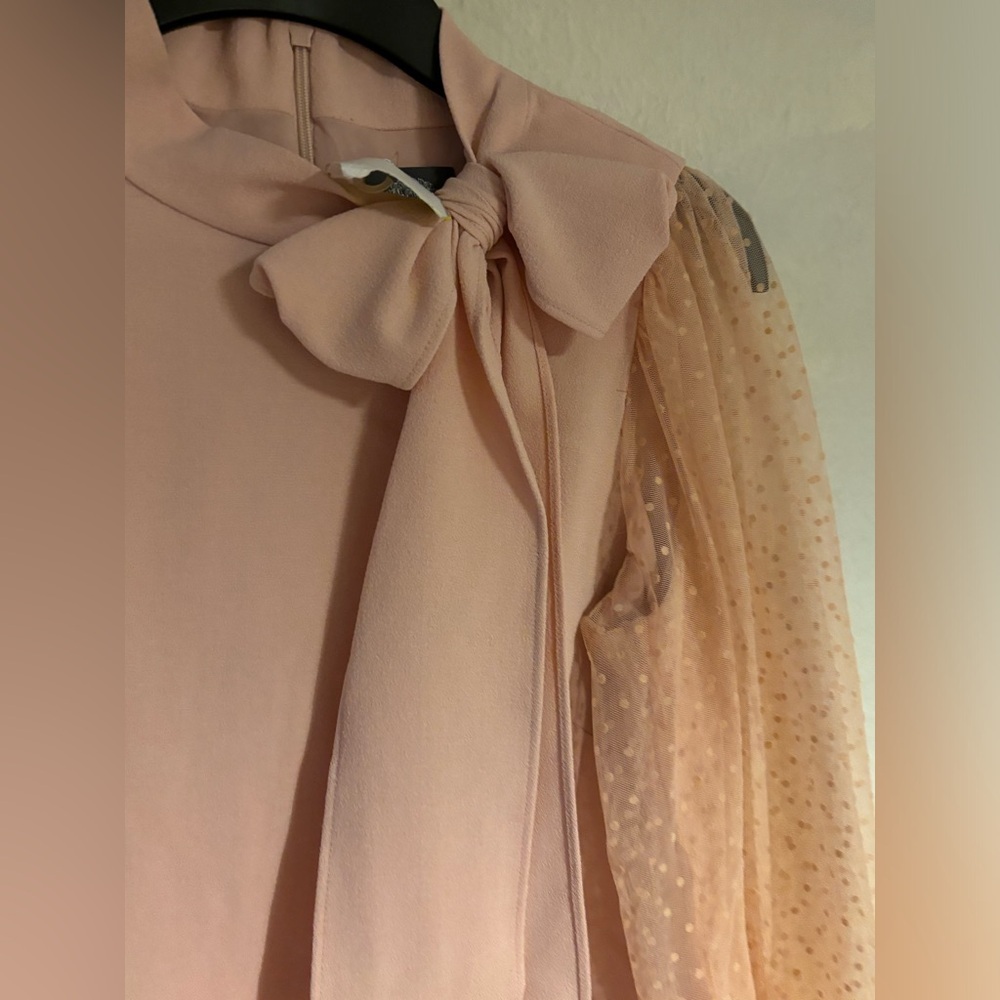 Bow Neck Long Sleeve Shift Dress - Picture 3 of 7